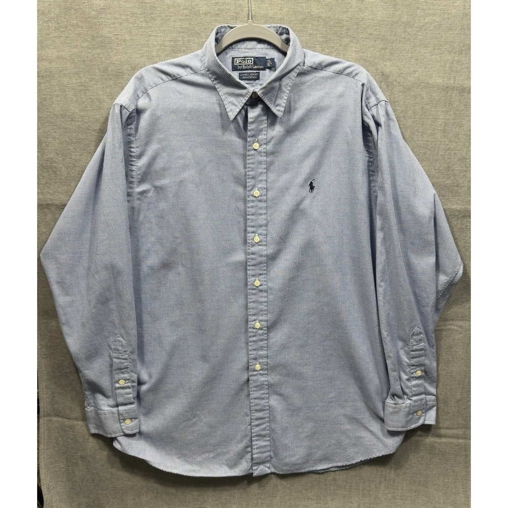 Polo Ralph Lauren Mens Lowell Sport Shirt Large Blue Check Long Sleeve Button Up